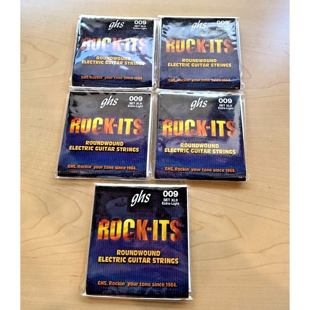 Lot Of 5 GHS Rock-Its XL9 Electric Guitar Strings Extra Light .009 Roundwound